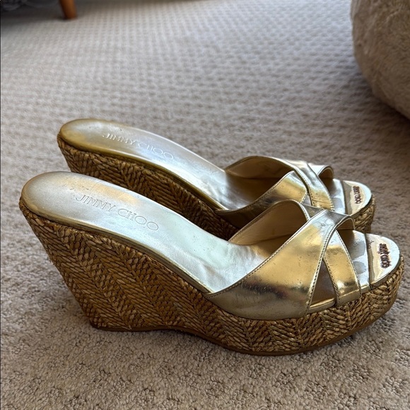 Jimmy Choo Gold Wedge Sandals with Metallic Finish - Picture 4 of 5